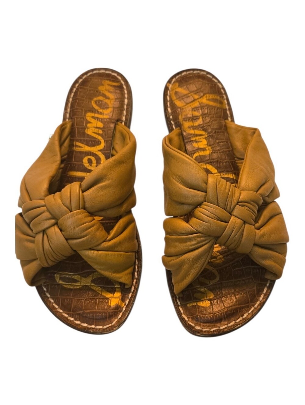 Sam Edelman Mustard Tan Causal Boho Knot-Front Slide Sandals Size 6